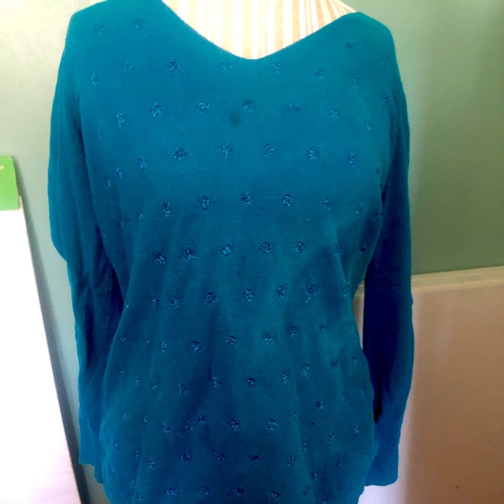 EUC Coldwater Creek Turquoise Sweater with Glitter Polka Dots